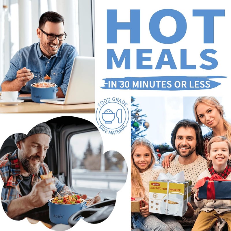 Aotto Electric Lunch Box, 32 oz Portable Food Warmer Heater, Lunch Warmer Portable for Work/Office/Car/Travel 12V/24V/110V 3-in-1, Warming Soup & Meal, Spill-Free, Men & Women's Gifts, Blue - Image 2